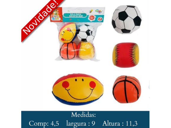 BOLA  MACIA   PEQUENA  ESPORTES  BEBE  4PCS  WB7663