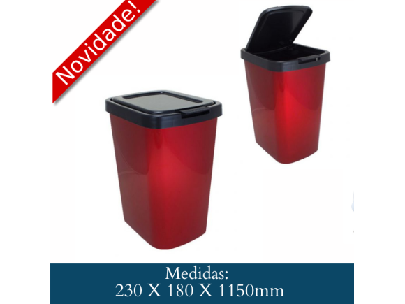 LIXEIRA 9 LITROS C/ CLICK LABEL METALIZADO VERMELHO 25461CS