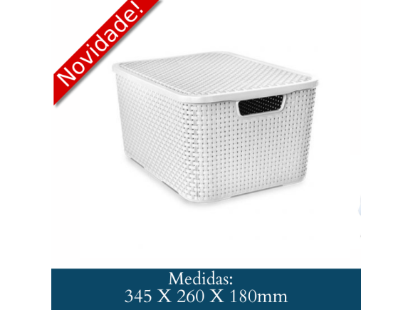 ORGANIZADOR RATTAN COM TAMPA 15 LITROS - BRANCO 25591CS