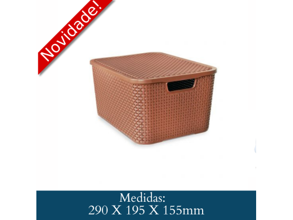 ORGANIZADOR RATTAN C/ TAMPA 15 LITROS - MARROM 25592CS