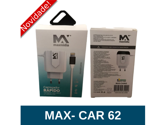 CARREGADOR DE PAREDE COM SAIDA USB IPHONE  REF MAX-CAR62