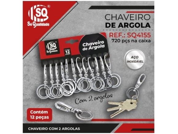 CHAVEIRO COM 2 ARGOLAS DE METAL CART COM 12 PÇS SQ4155