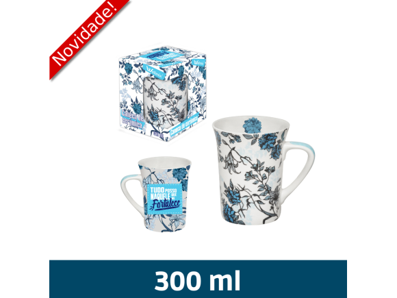 CANECA CERAM MUDDY 300ML FLORES FRASE WX6176