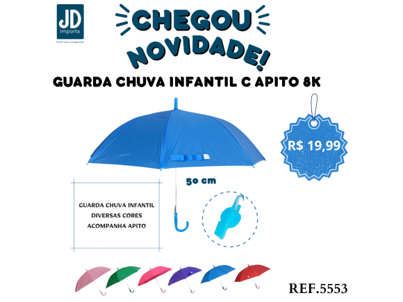 GUARDA CHUVA INFANTIL C APITO 50CM 8K AUT COLOR UMB-5553