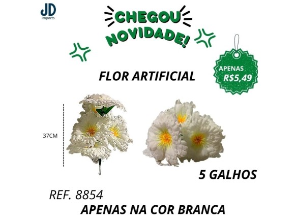 FLOR ARTIFICIAL BRANCA 5 GALHOS 9036