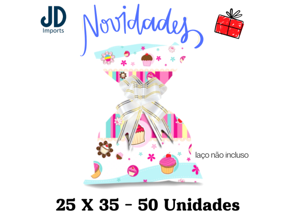 SAQUINHO SACO P/ PRESENTES 25X35 - 50 UN. - 219 CUPCAKE