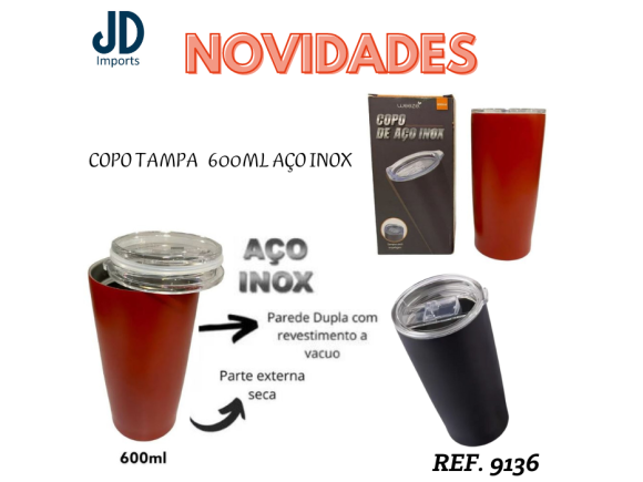 COPO TAMPA   600ML ACO INOX  CB2040