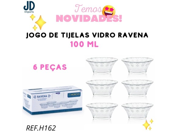 JOGO DE TIGELAS   VIDRO  RAVENA  COM   6  PECAS  100ML  H162