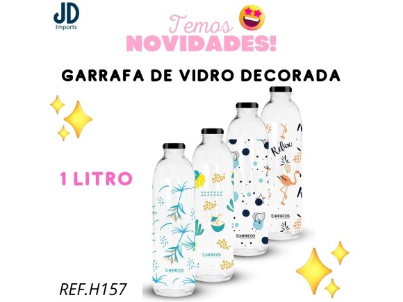 GARRAFA DE VIDRO PARA AGUA  DECORADA 1 LITROS   H157