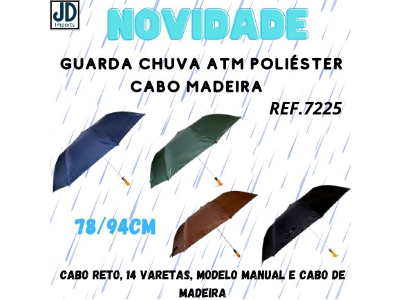 GUARDA CHUVA ATM POLIESTER PRETO CABO MADEIRA - CO20017