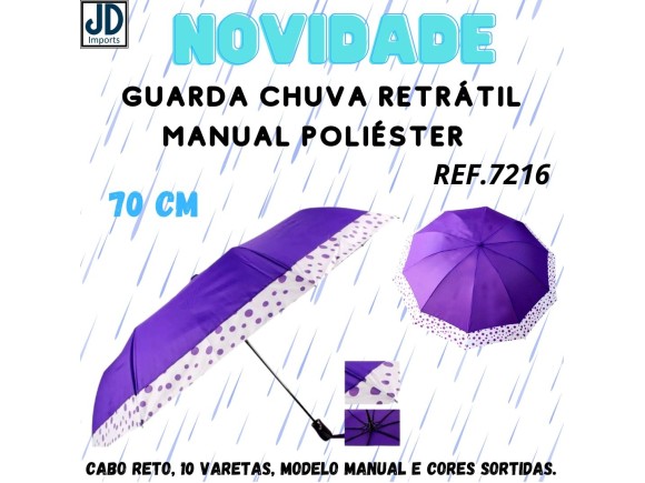 GUARDA CHUVA RETRATIL MANUAL POLIESTER SORTIDO - CO20013