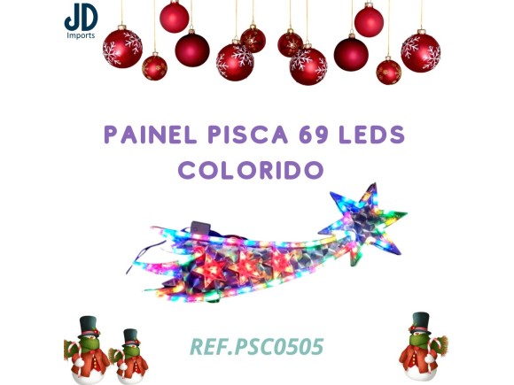 PAINEL PISCA 69 LEDS COLORIDO ESTRELA CADENTE  75CM  110V  PSC0505