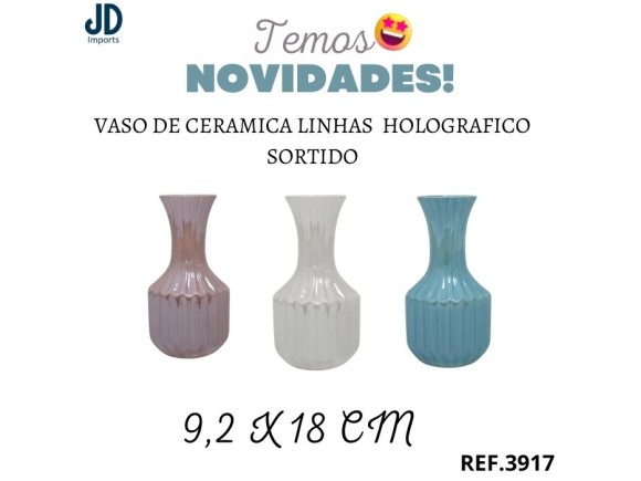 VASO DE CERAMICA LINHAS  9,2 X 18 CM HOLOGRAFICO SORTIDO CT0248