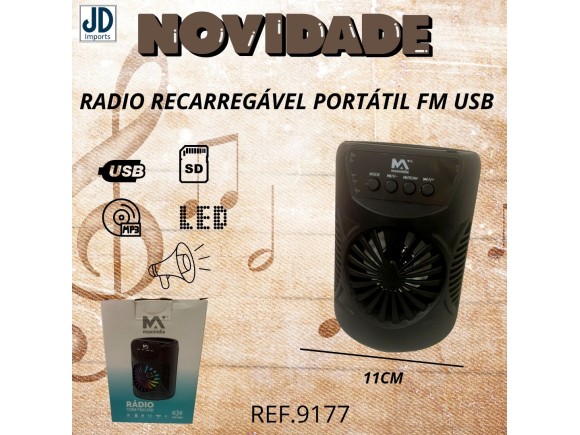 Rádio Recarregável Portátil USB